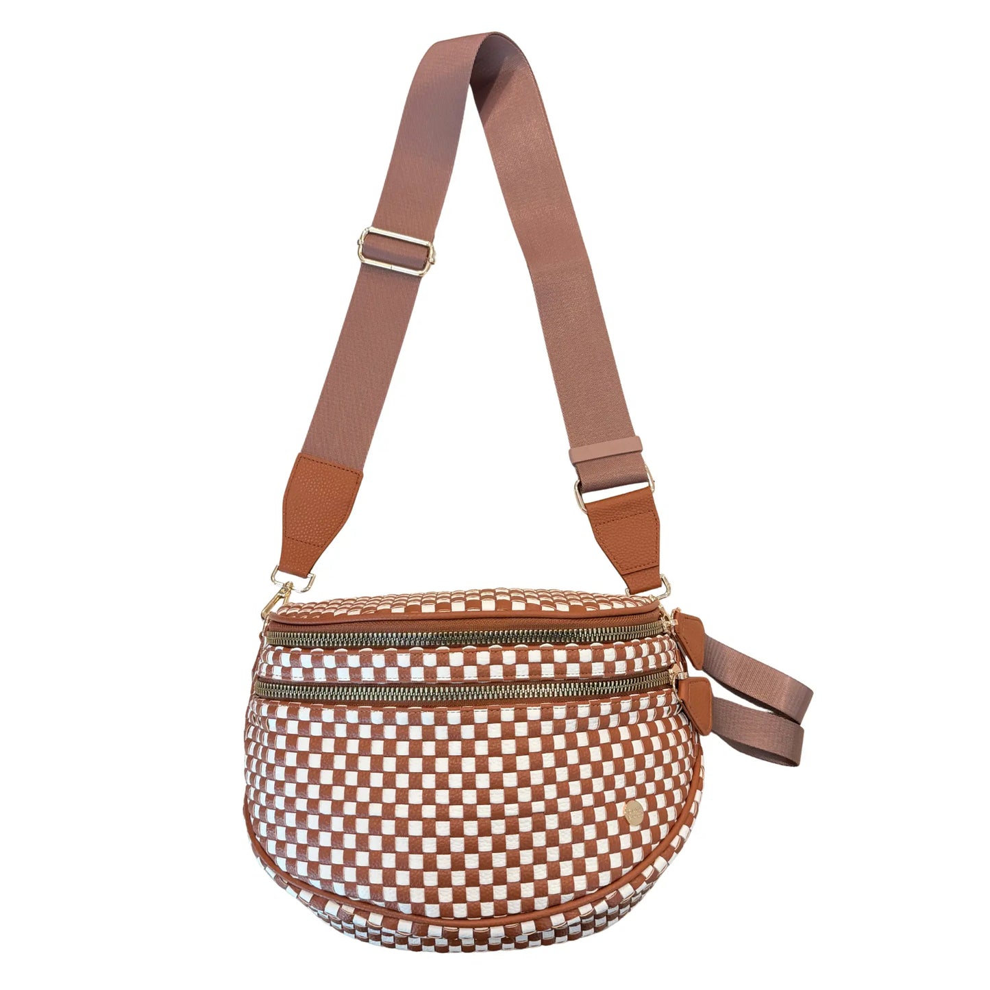 Gold Blush Signature Woven Bum Bag – Woven Faux Leather Crossbody 60” Strap spacious design