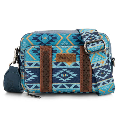 Wrangler Crossbody Bag for Women Boho Aztec Small Multi Pocket Crossover Purse
