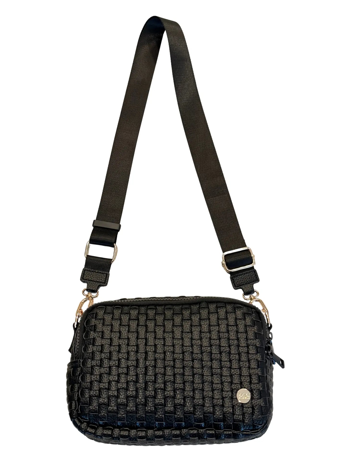 Gold Blush Iconic Woven Bestie Bag- Full RFID Protection + Luxe Vegan Leather 60" Adjustable Strap spacious design