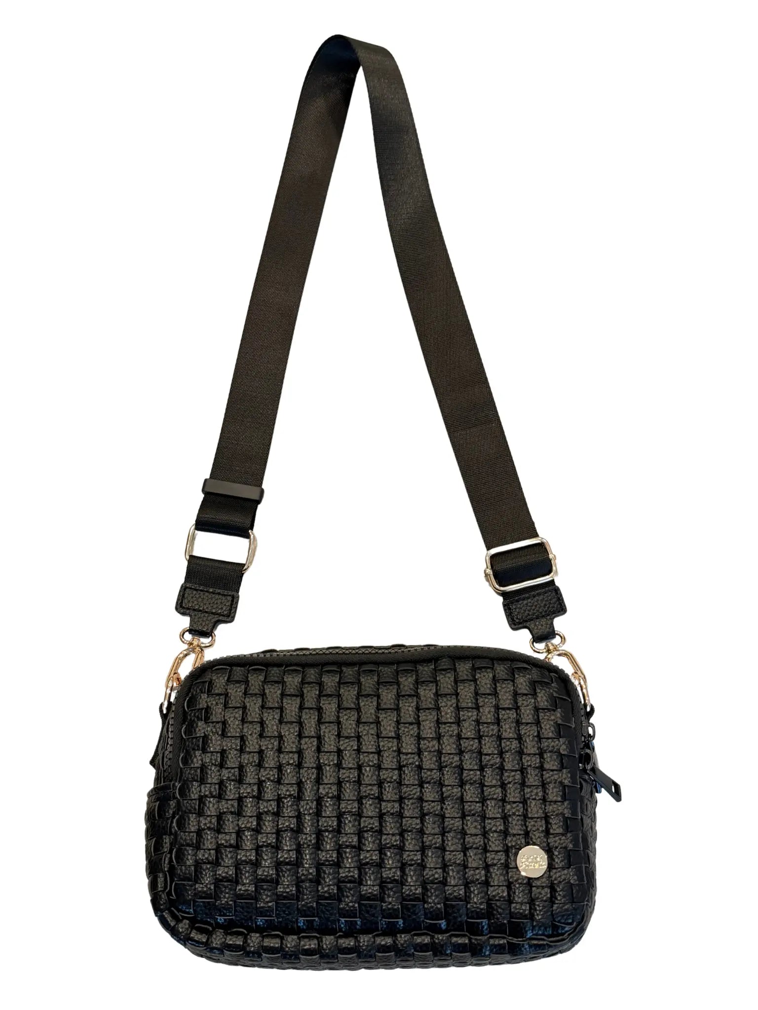 Gold Blush Iconic Woven Bestie Bag- Full RFID Protection + Luxe Vegan Leather 60" Adjustable Strap spacious design
