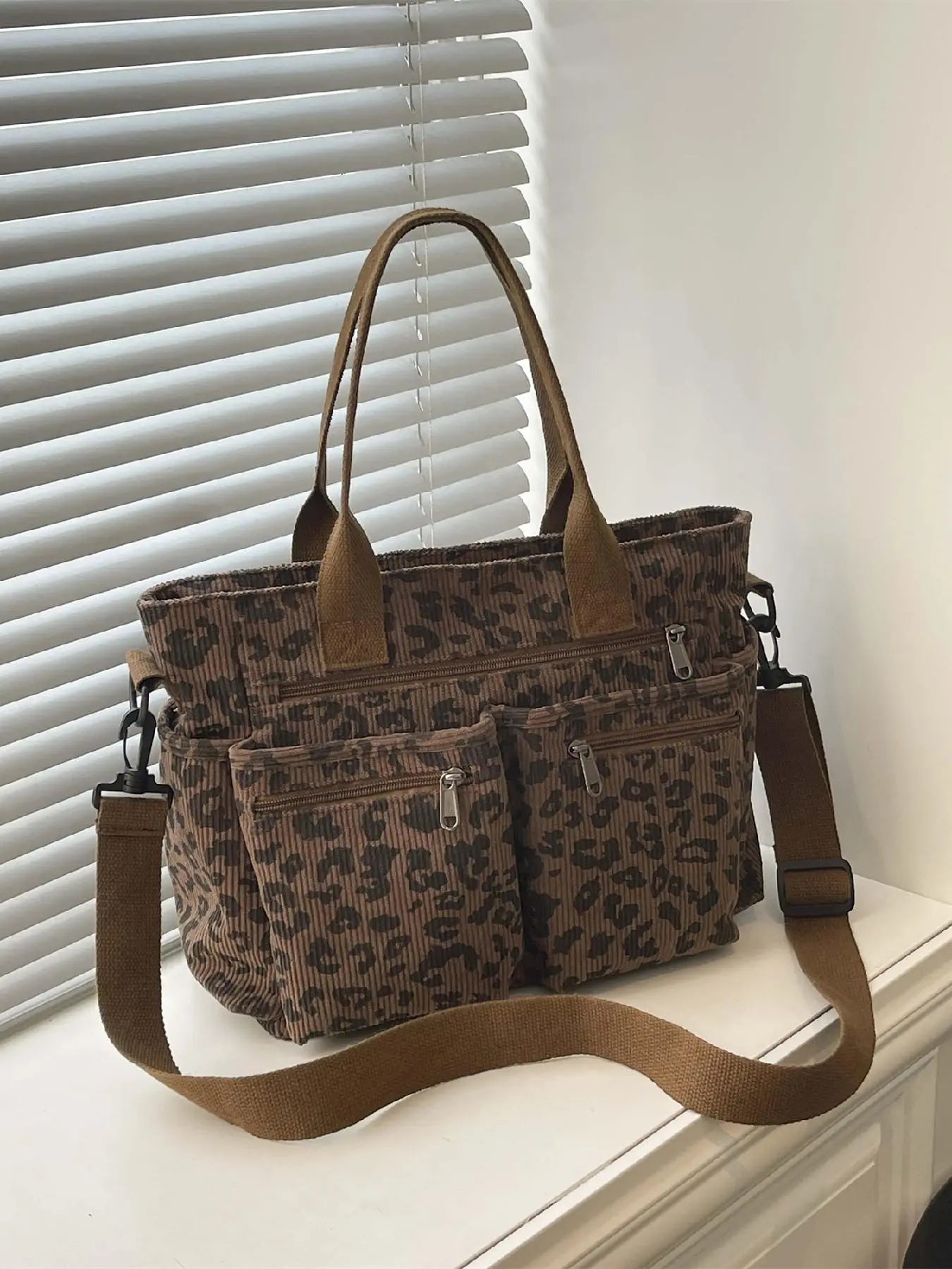 Checkered Corduroy Large Capacity Multi-pocket Crossbody Bag, Fashionable Patterned Bag, Casual Handbags, Casual Commuter Bag for Work and Daily Use, Lightweight Tote Bag