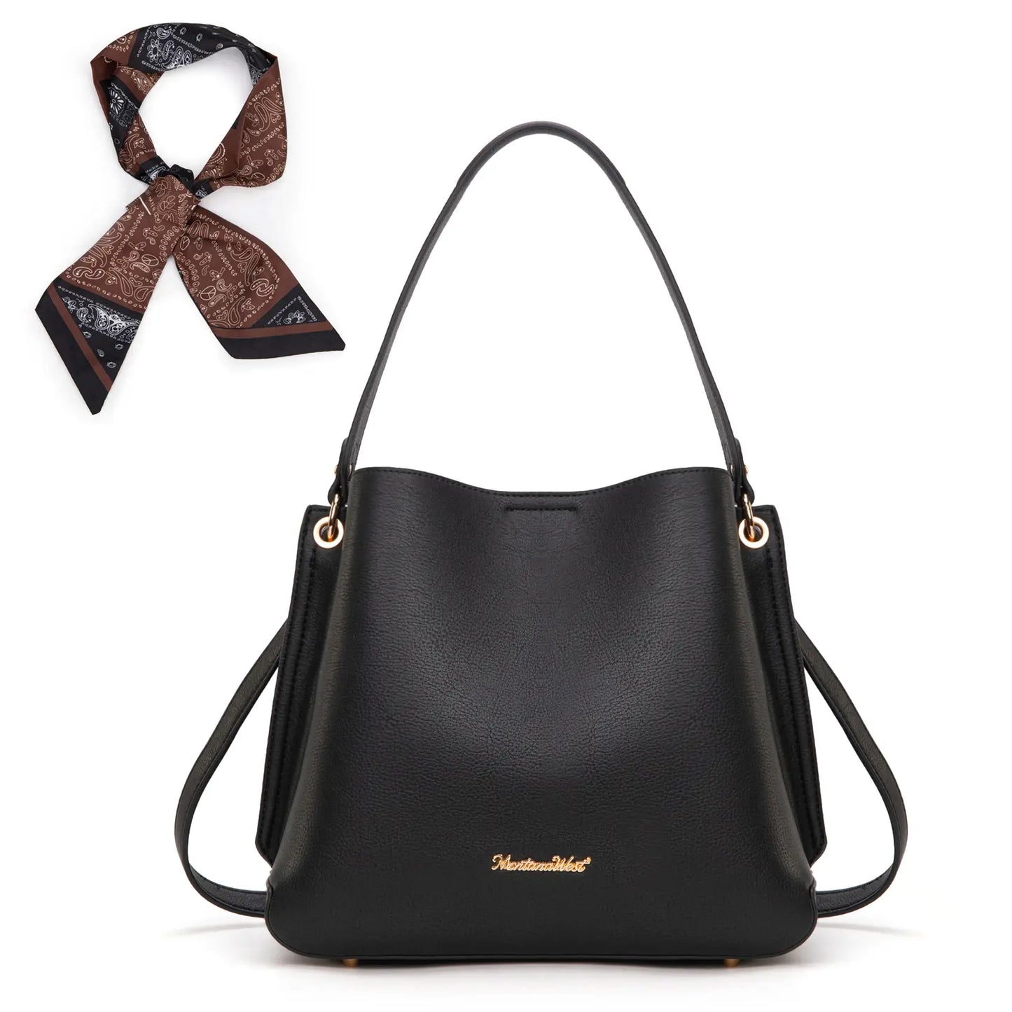 Montana West Medium Hobo Purse for Women 3 Compartment Bucket Shoulder Bag with Crossbody Strap