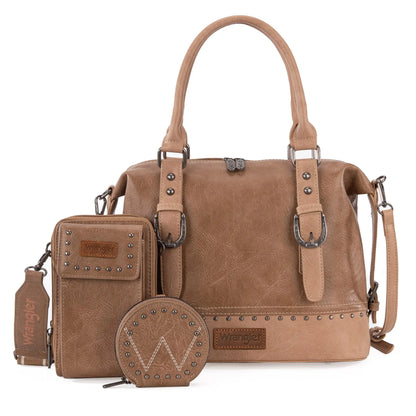 Wrangler 3Pcs Doctor Bag Sets for Women Top-handle Satchel Bag with Cell Phone Handbags and Coin Purse