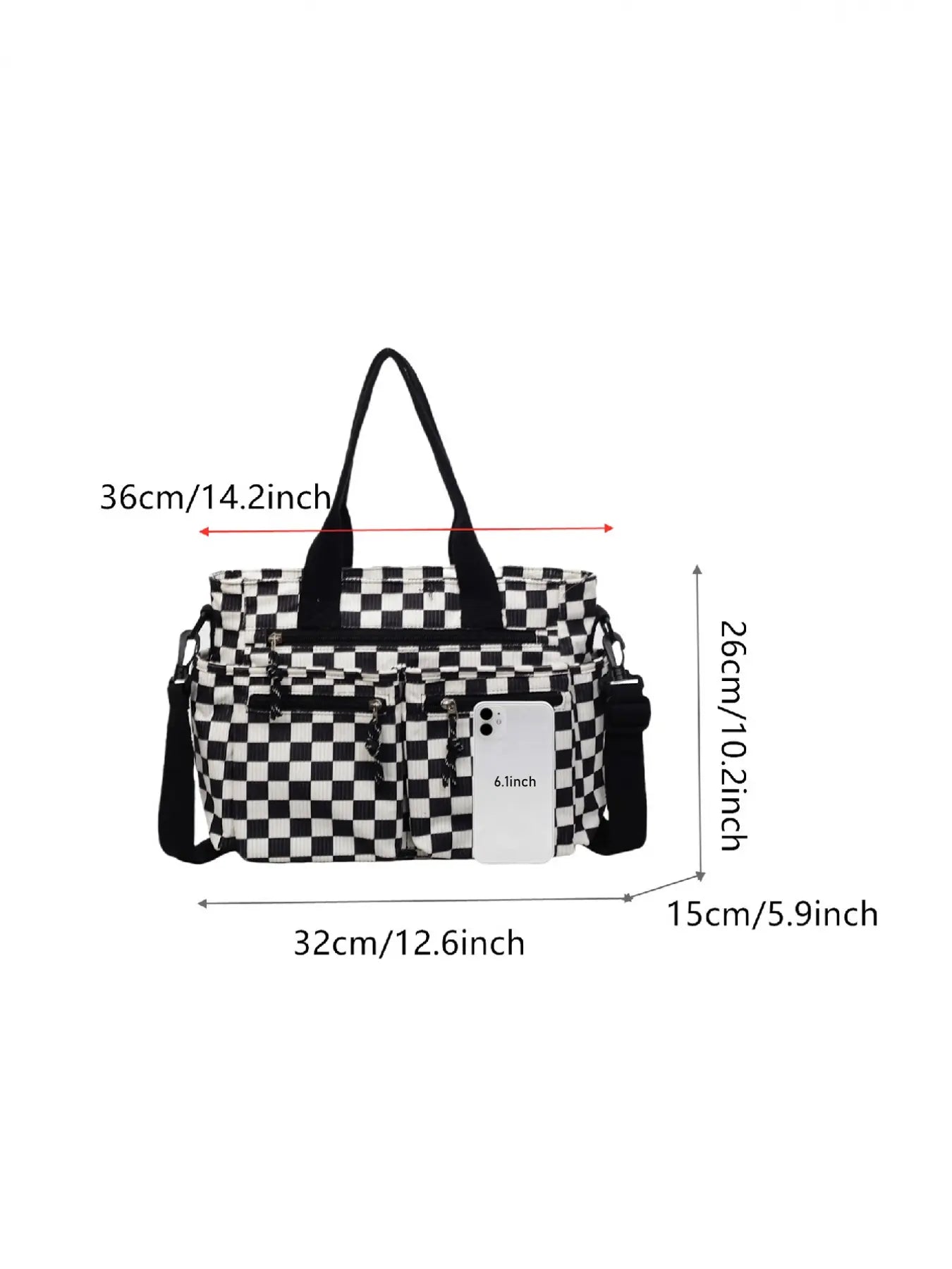 Checkered Corduroy Large Capacity Multi-pocket Crossbody Bag, Fashionable Patterned Bag, Casual Handbags, Casual Commuter Bag for Work and Daily Use, Lightweight Tote Bag