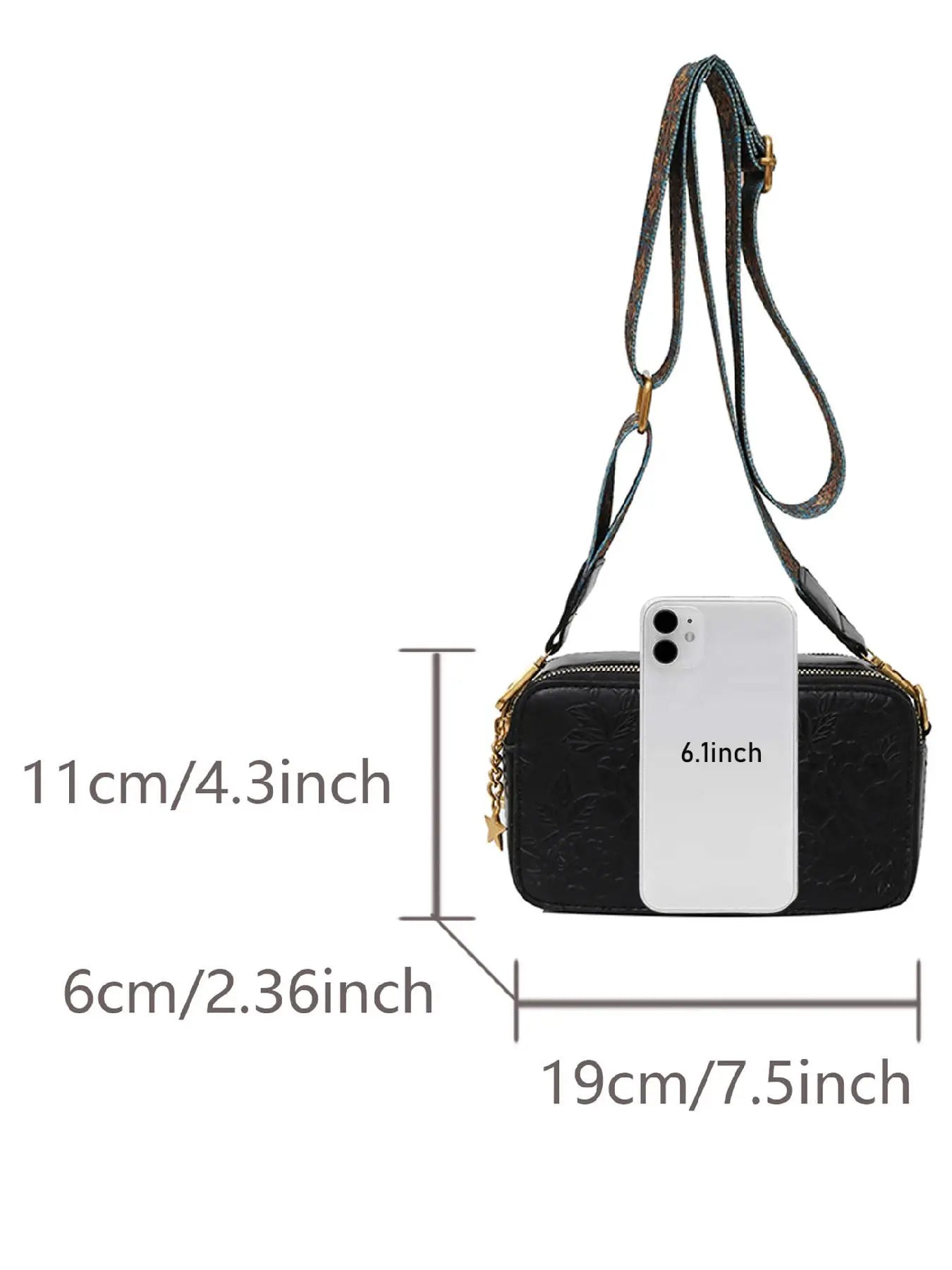 Women's Fashion Retro Floral Embossed Satchel Crossbody Bag, Elegant Commuter Bag, Casual Pu Leather Star Decor Zipper Shoulder Bag, Trendy Versatile High-quality Daily Commuting Bag, Casual Crossbody Bags