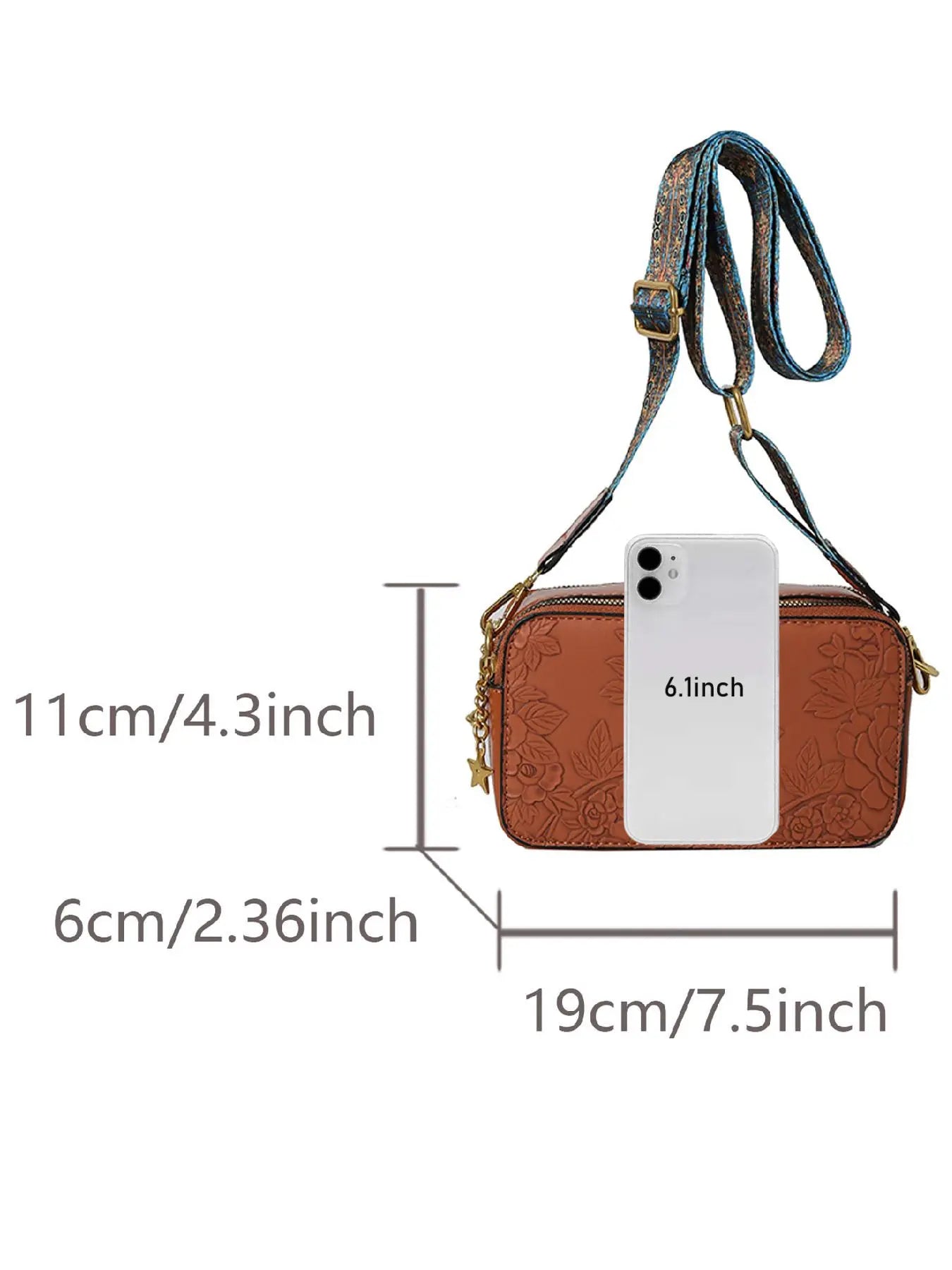Women's Fashion Retro Floral Embossed Satchel Crossbody Bag, Elegant Commuter Bag, Casual Pu Leather Star Decor Zipper Shoulder Bag, Trendy Versatile High-quality Daily Commuting Bag, Casual Crossbody Bags