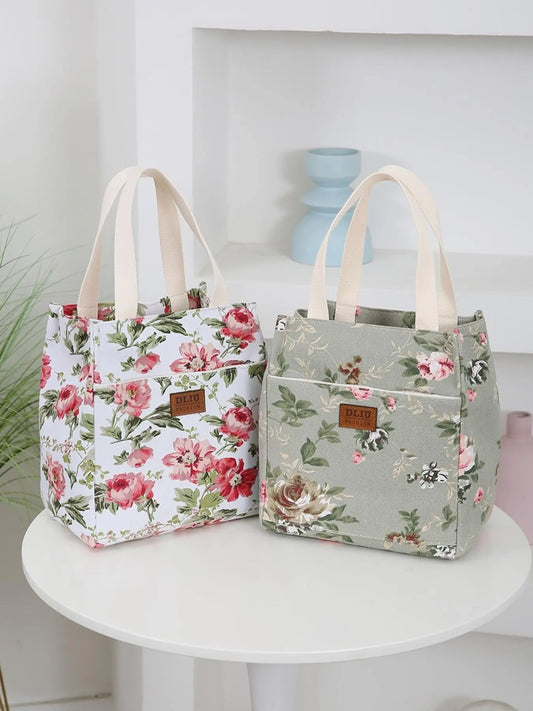 Vintage Floral Fabric Handbag, Chic Vintage Handbag, Thick Design, Front Zip Pocket, Portable Storage Bag, Casual Fashion Bag, Fashionable Patterned Bag, Fashionable Shopping Bag, Ideal for Shopping and Daily Use