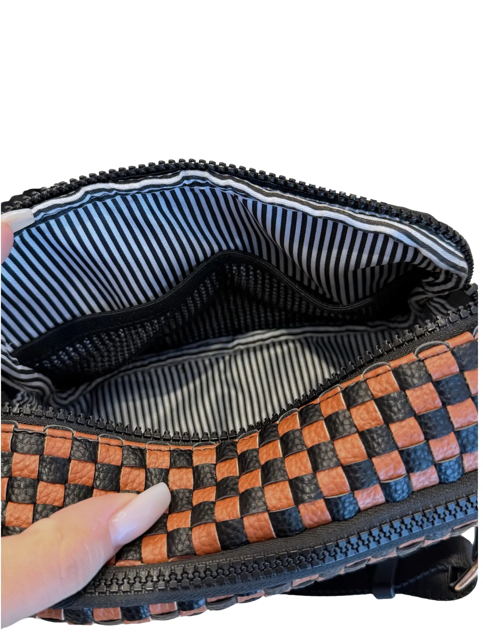Gold Blush Iconic Woven Bestie Bag- Full RFID Protection + Luxe Vegan Leather 60" Adjustable Strap spacious design
