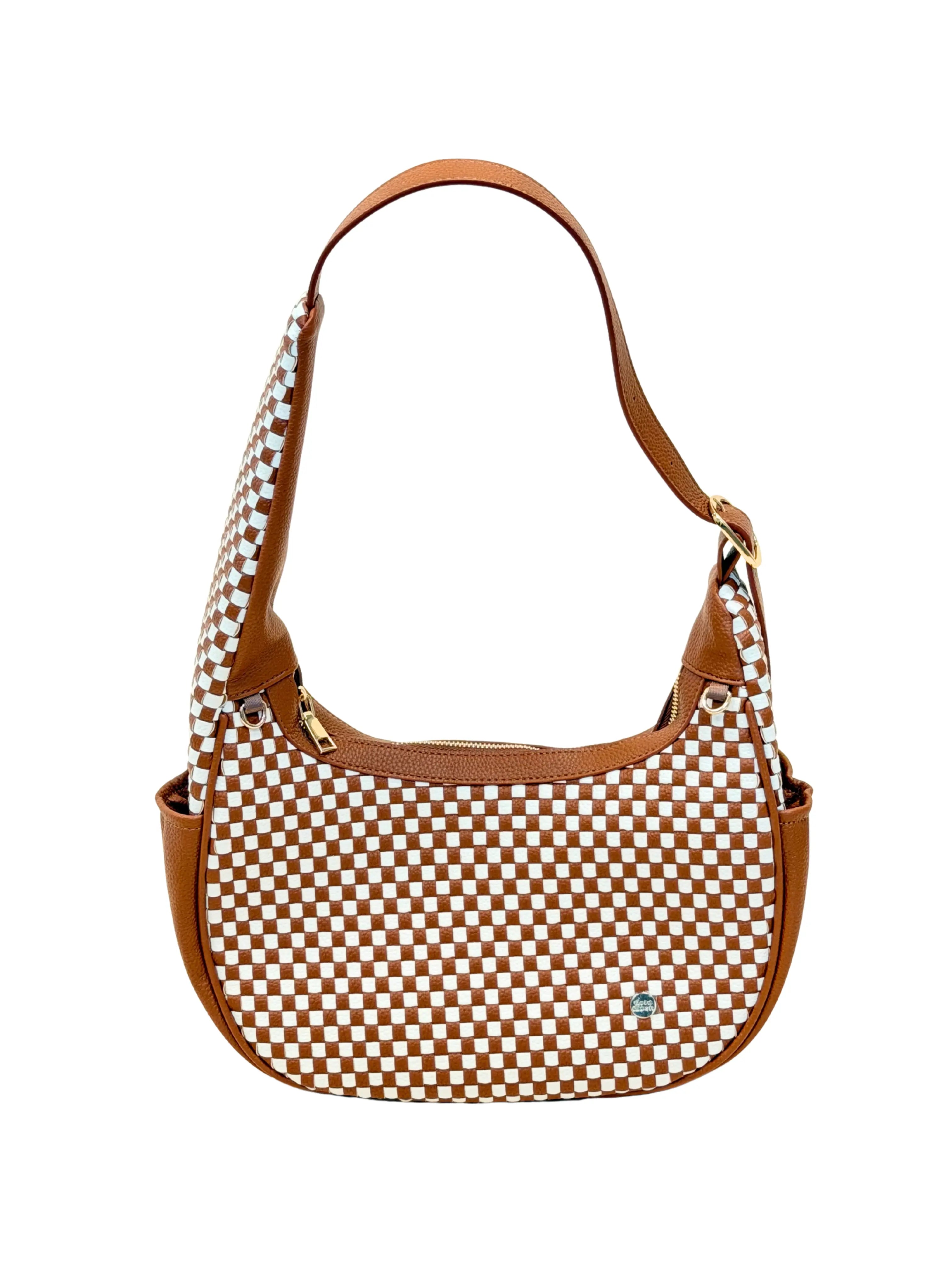 Gold Blush Woven Everyday Shoulder Bag – Vegan Leather Adjustable Strap Tote