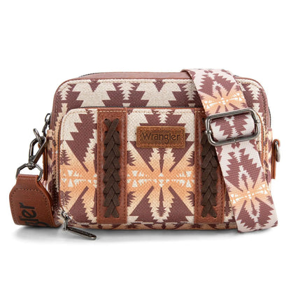 Wrangler Crossbody Bag for Women Boho Aztec Small Multi Pocket Crossover Purse