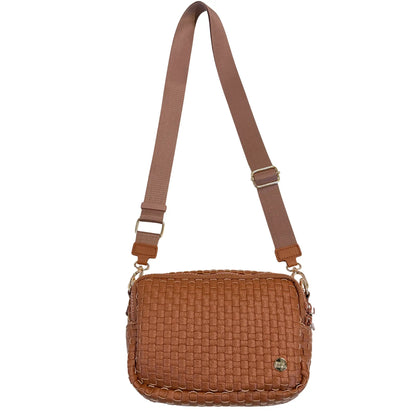 Gold Blush Iconic Woven Bestie Bag- Full RFID Protection + Luxe Vegan Leather 60" Adjustable Strap spacious design