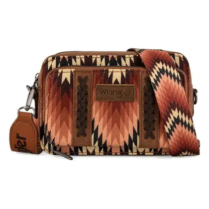 Wrangler Crossbody Bag for Women Boho Aztec Small Multi Pocket Crossover Purse