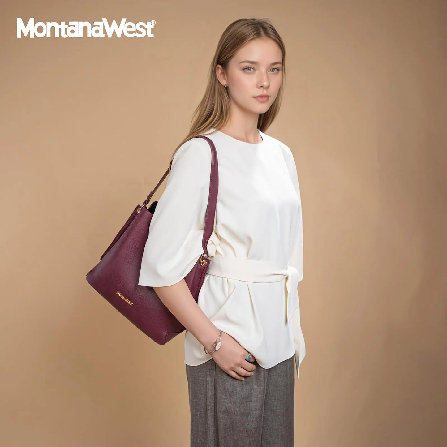 Montana West Medium Hobo Purse for Women 3 Compartment Bucket Shoulder Bag with Crossbody Strap