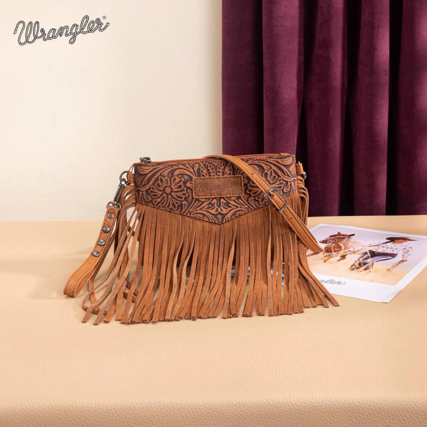 Wrangler Crossbody Small Purse for Women Wristlet Fringe Bag Western Purse
