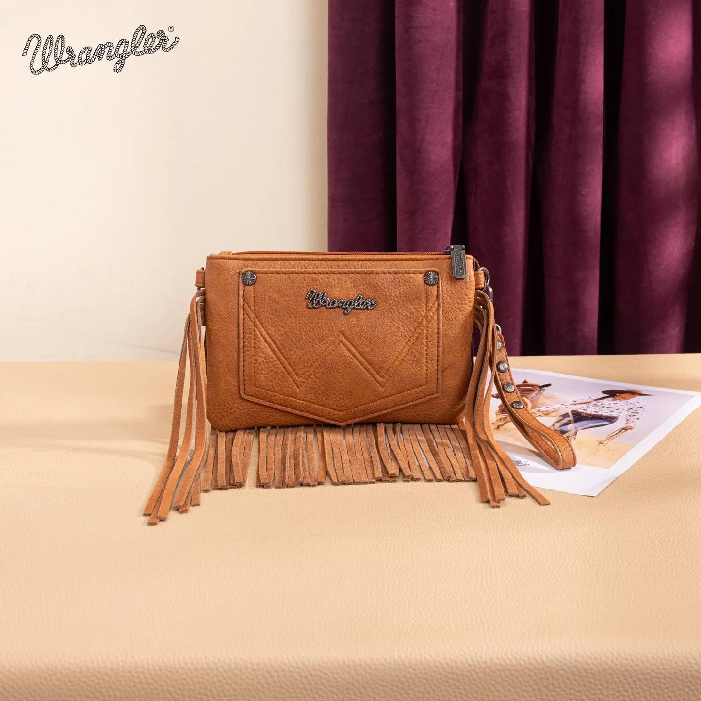 Wrangler Crossbody Small Purse for Women Wristlet Fringe Bag Western Purse