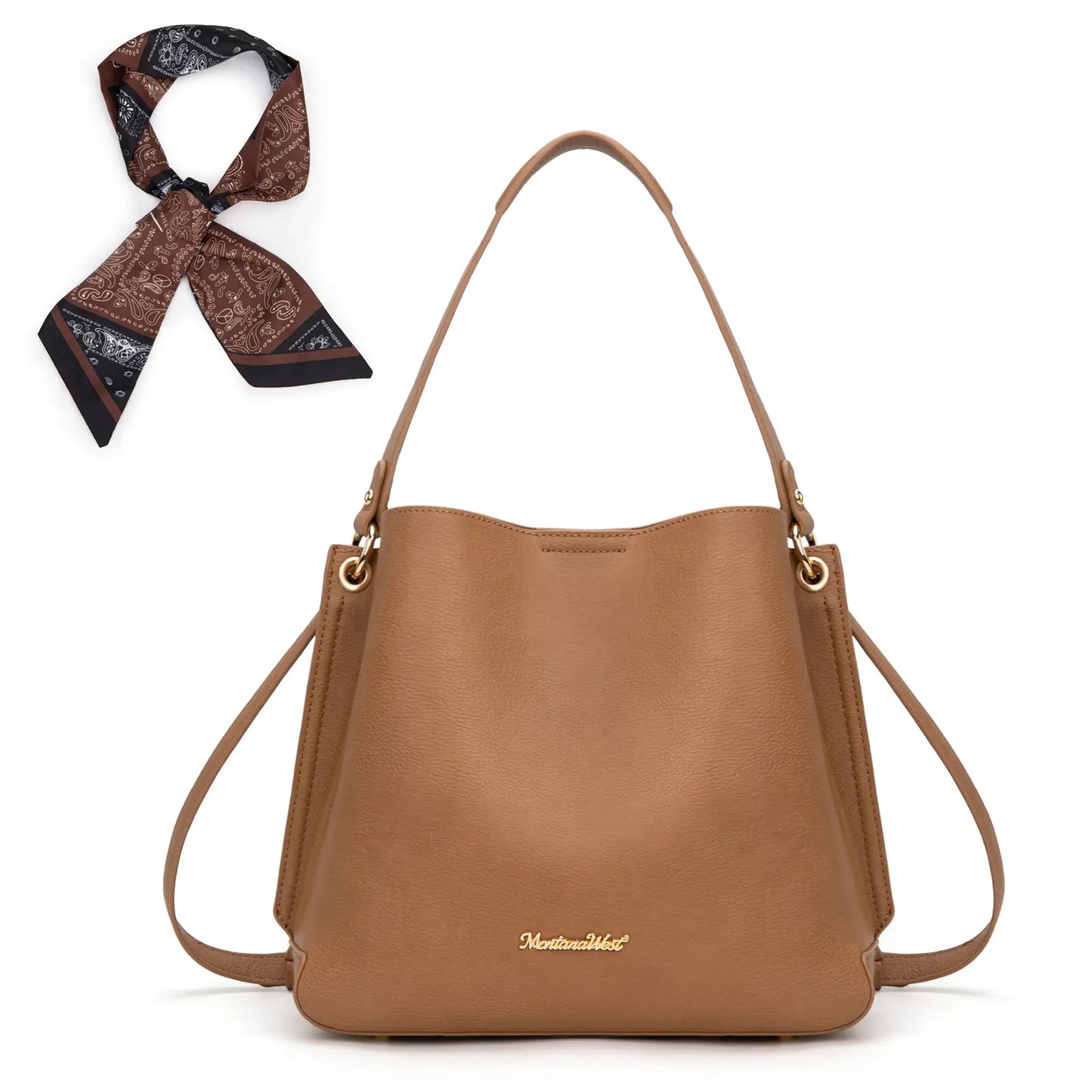 Montana West Medium Hobo Purse for Women 3 Compartment Bucket Shoulder Bag with Crossbody Strap