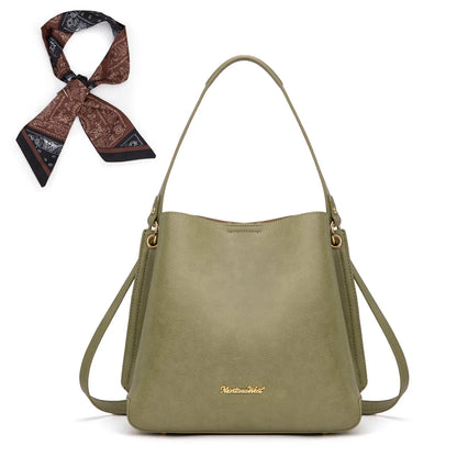 Montana West Medium Hobo Purse for Women 3 Compartment Bucket Shoulder Bag with Crossbody Strap