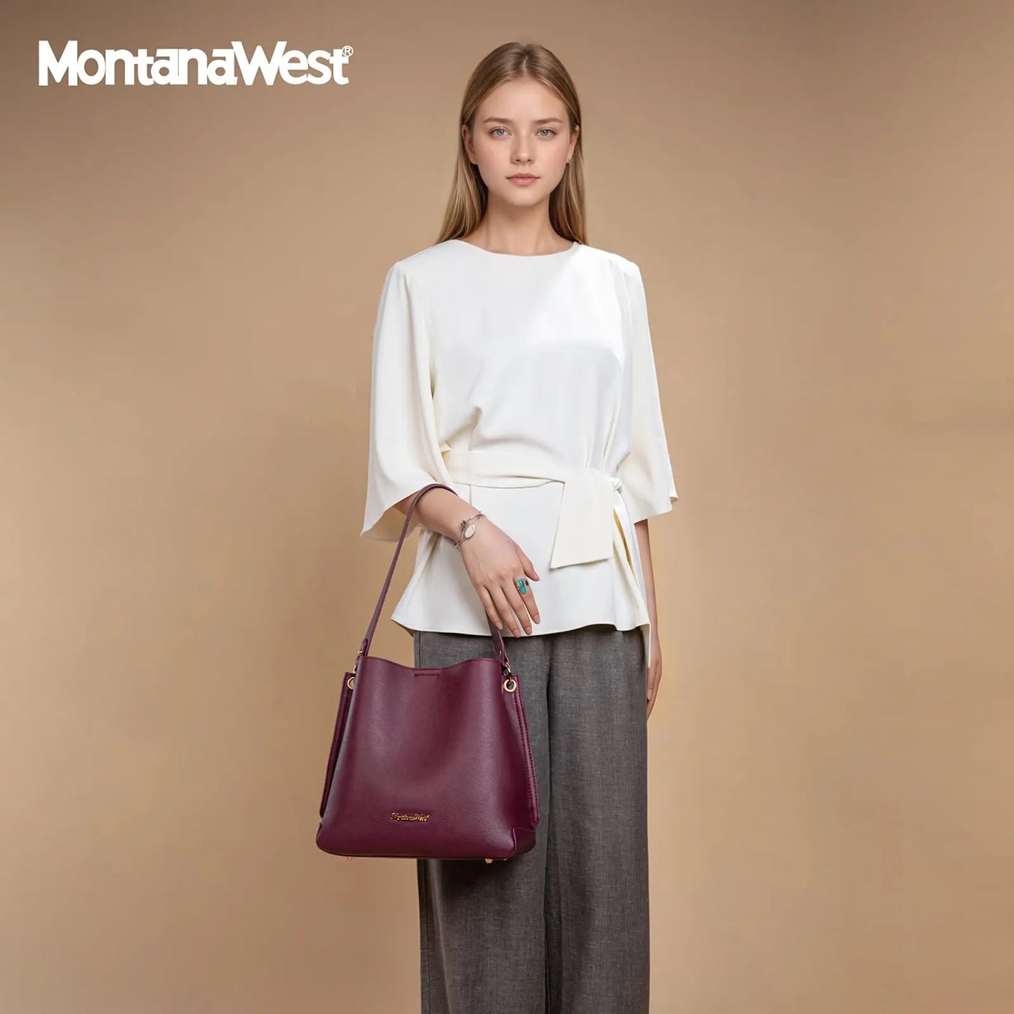 Montana West Medium Hobo Purse for Women 3 Compartment Bucket Shoulder Bag with Crossbody Strap