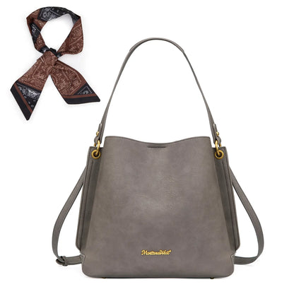 Montana West Medium Hobo Purse for Women 3 Compartment Bucket Shoulder Bag with Crossbody Strap