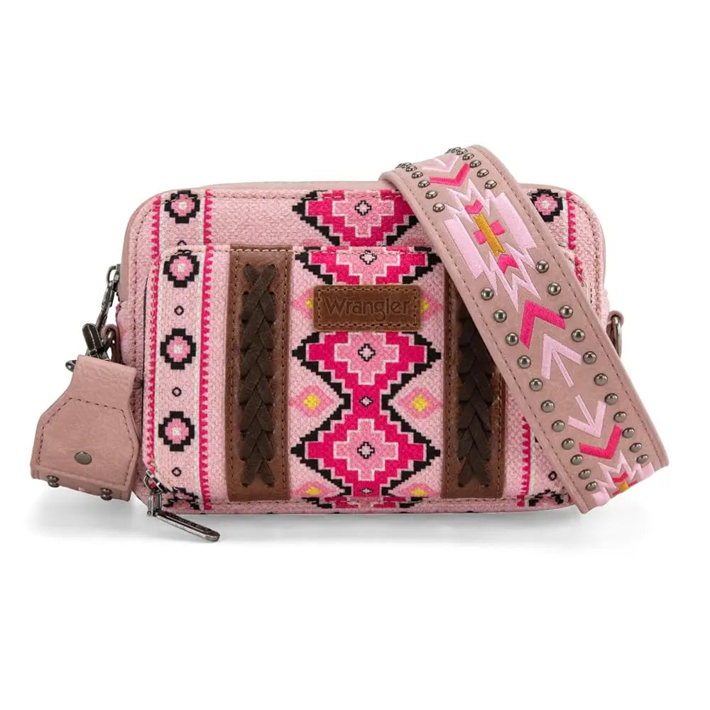 Wrangler Crossbody Bag for Women Boho Aztec Small Multi Pocket Crossover Purse
