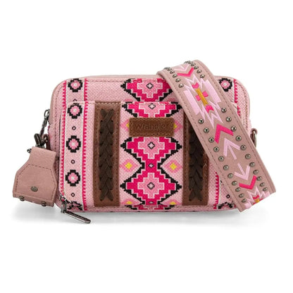 Wrangler Crossbody Bag for Women Boho Aztec Small Multi Pocket Crossover Purse
