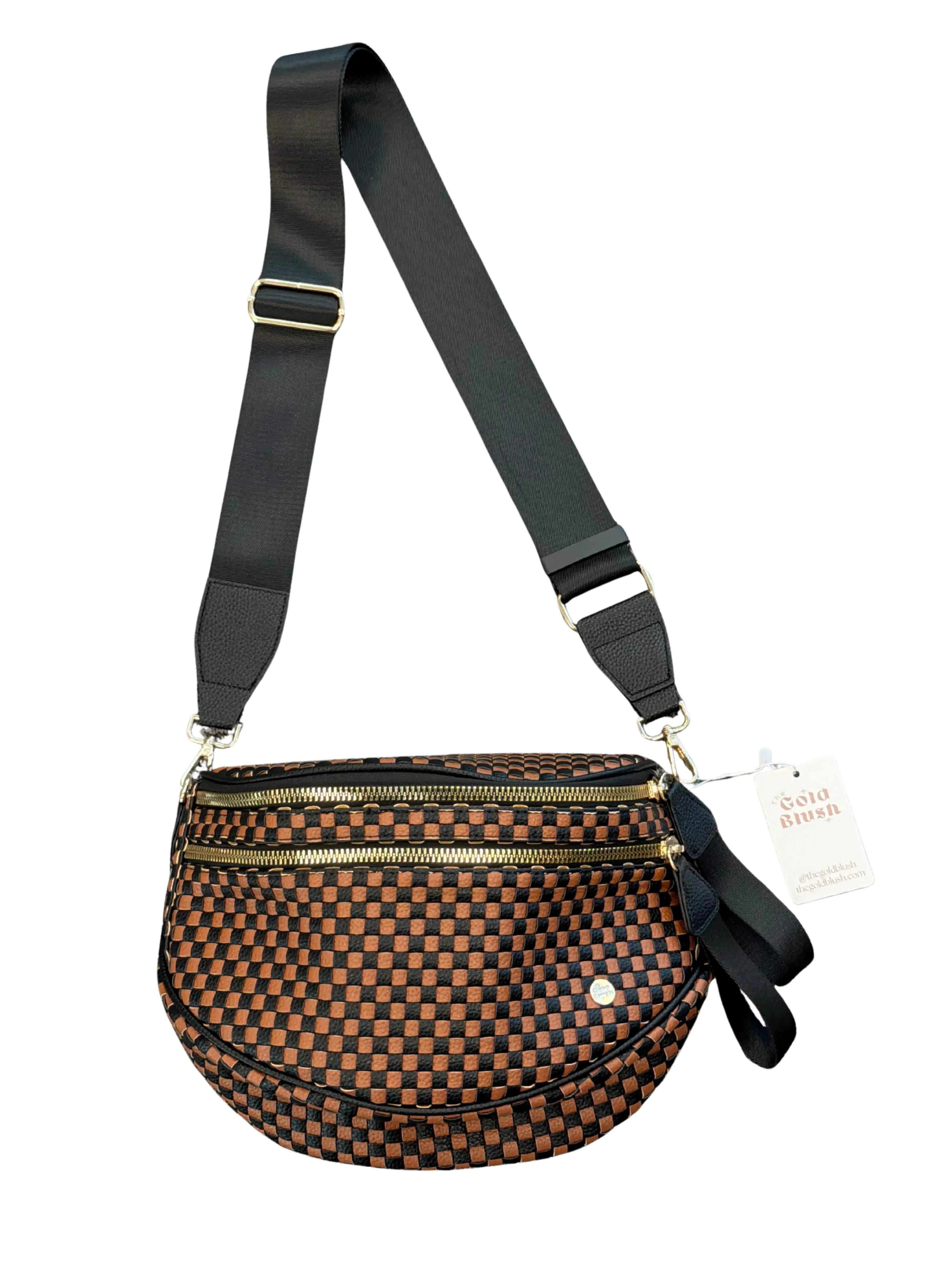 Gold Blush Signature Woven Bum Bag – Woven Faux Leather Crossbody 60” Strap spacious design