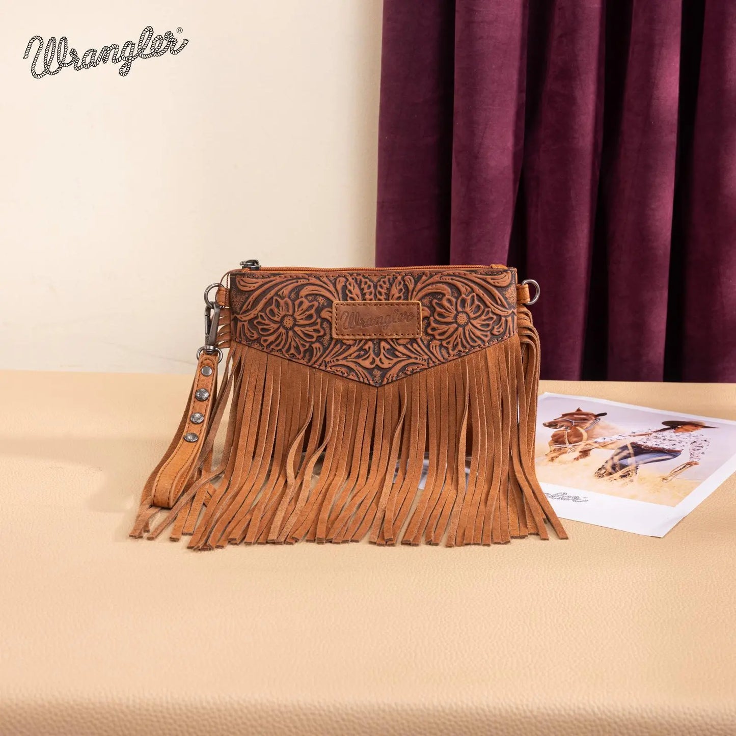 Wrangler Crossbody Small Purse for Women Wristlet Fringe Bag Western Purse