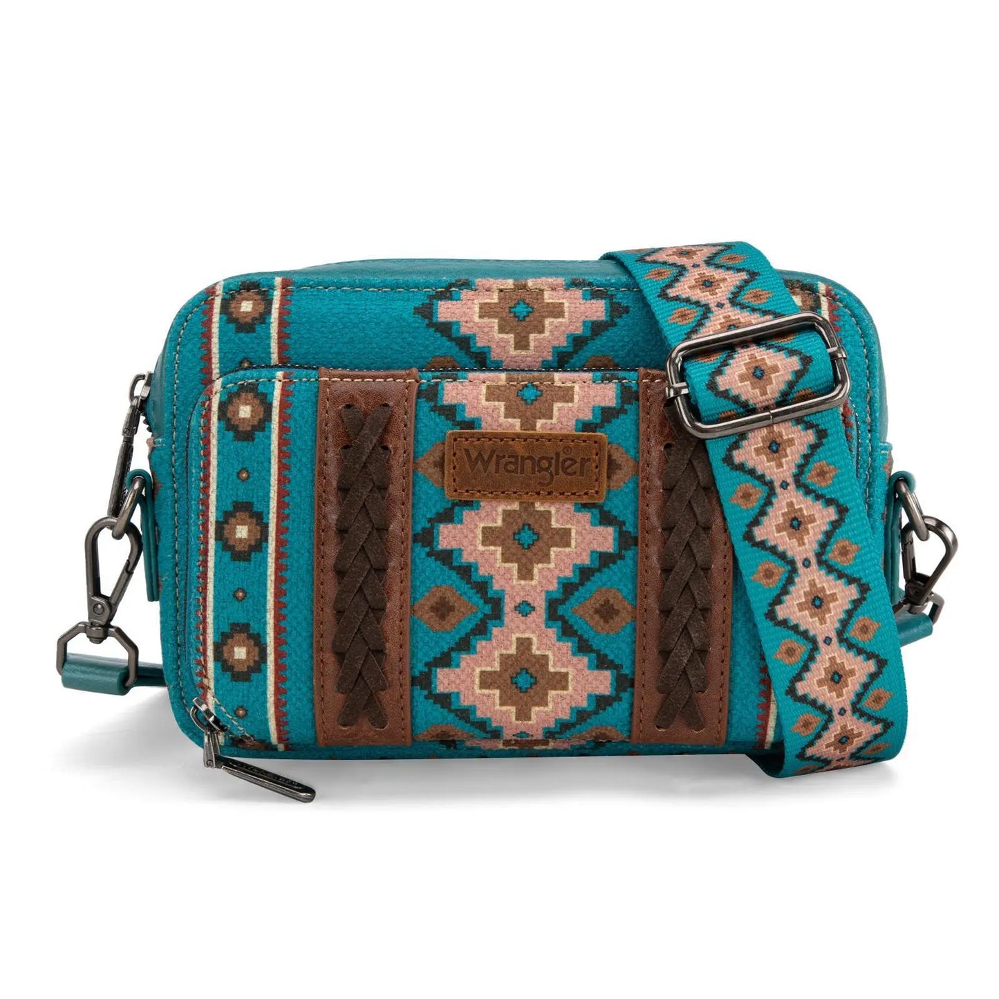 Wrangler Crossbody Bag for Women Boho Aztec Small Multi Pocket Crossover Purse