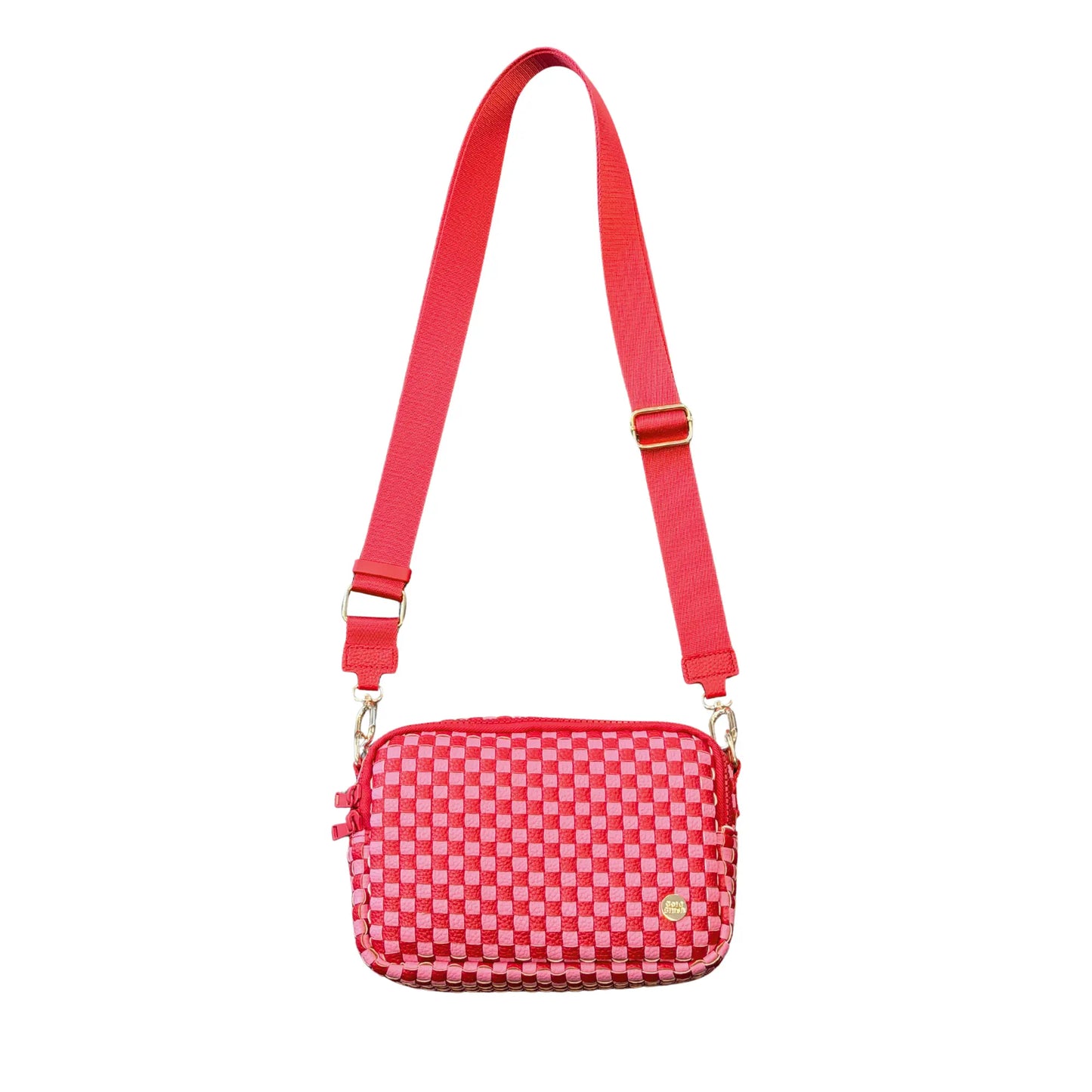 Gold Blush Iconic Woven Bestie Bag- Full RFID Protection + Luxe Vegan Leather 60" Adjustable Strap spacious design