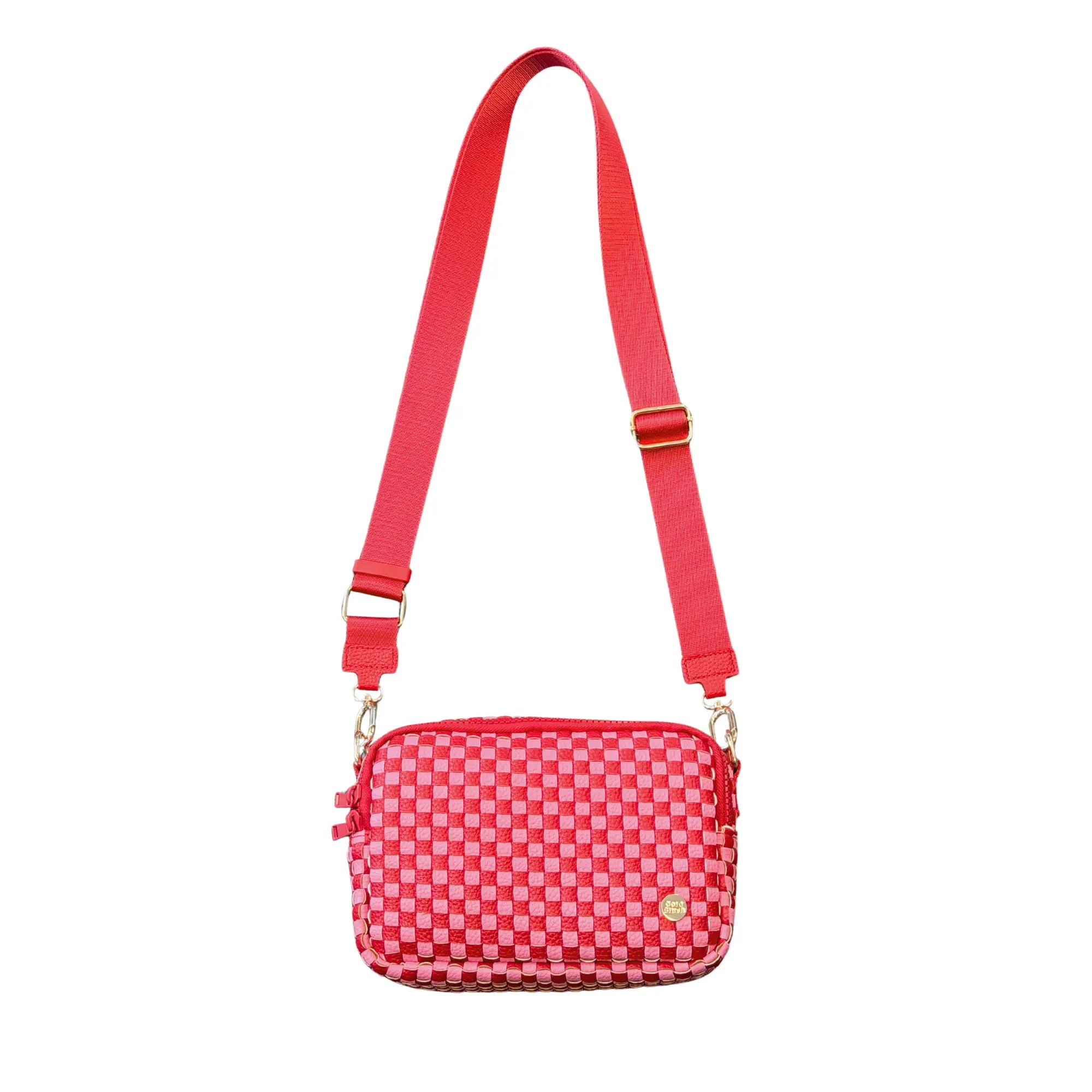 Gold Blush Iconic Woven Bestie Bag- Full RFID Protection + Luxe Vegan Leather 60" Adjustable Strap spacious design