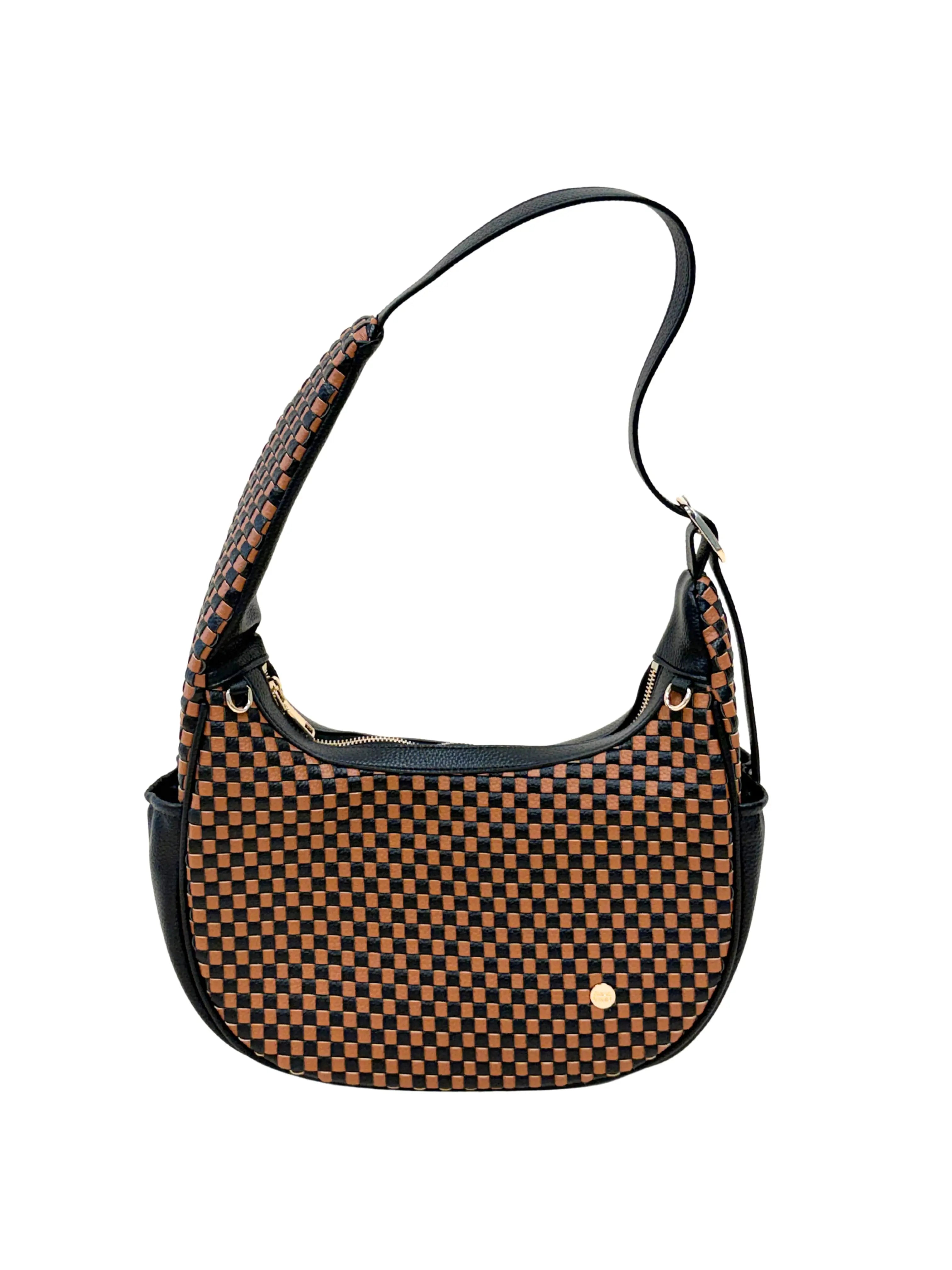 Gold Blush Woven Everyday Shoulder Bag – Vegan Leather Adjustable Strap Tote
