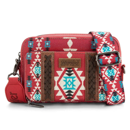 Wrangler Crossbody Bag for Women Boho Aztec Small Multi Pocket Crossover Purse