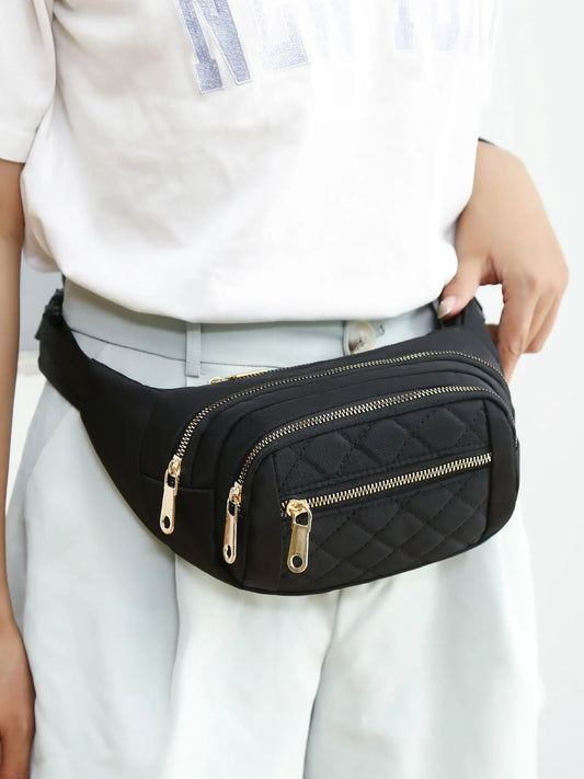 Women's Solid Color Diamond Quilted Fanny Pack, Fashionable Multi-pocket Design Zipper Chest Bag, Casual All-match Fanny Pack for Daily Used, Zipper Belt Bag, Fashion Waist Packs, Waist Bags